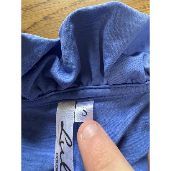 Lulu B Top Size Small Ruffle Neck 3/4 Sleeve Stretch Blue Modern Lightweight - Picture 7 of 11